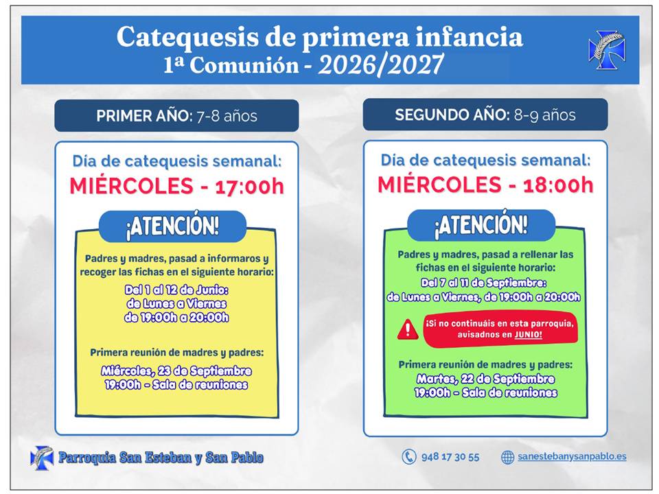 Inscripciones para la Catequesis de 1ª Comunión